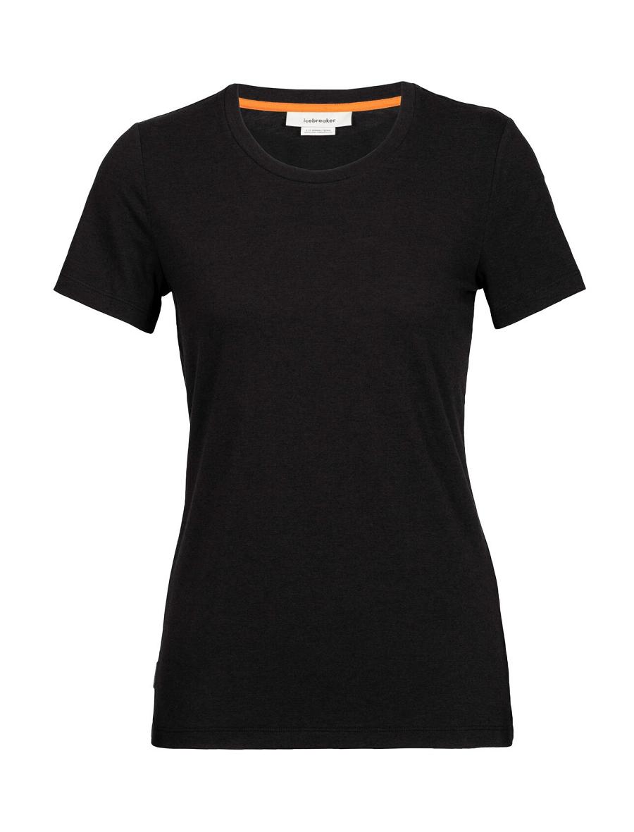 Black Women's Icebreaker Merino Central Classic Short Sleeve T Shirts | USA 1565AHKP